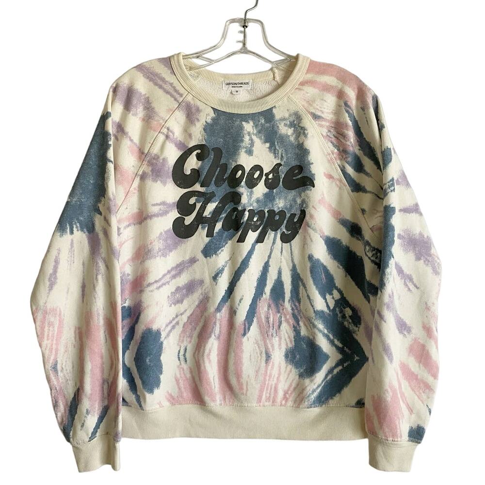 Grayson Threads Womens Choose Happy Long Sleeve Sweatshirt‎ Multicolor SZ S - Picture 2 of 12